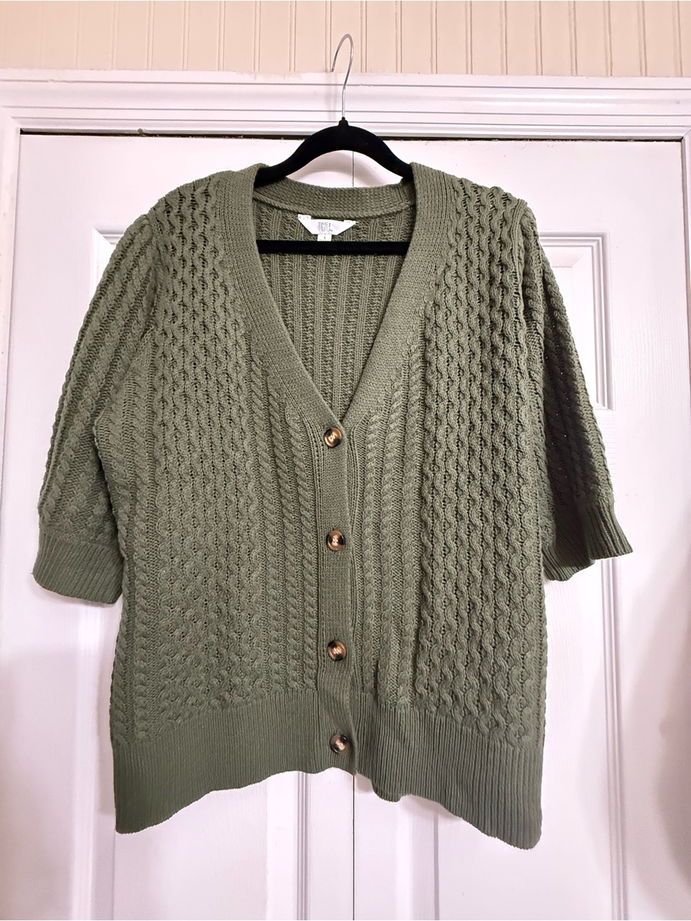 Time and Tru Olive Green Cable Knit Button-Front Cardigan